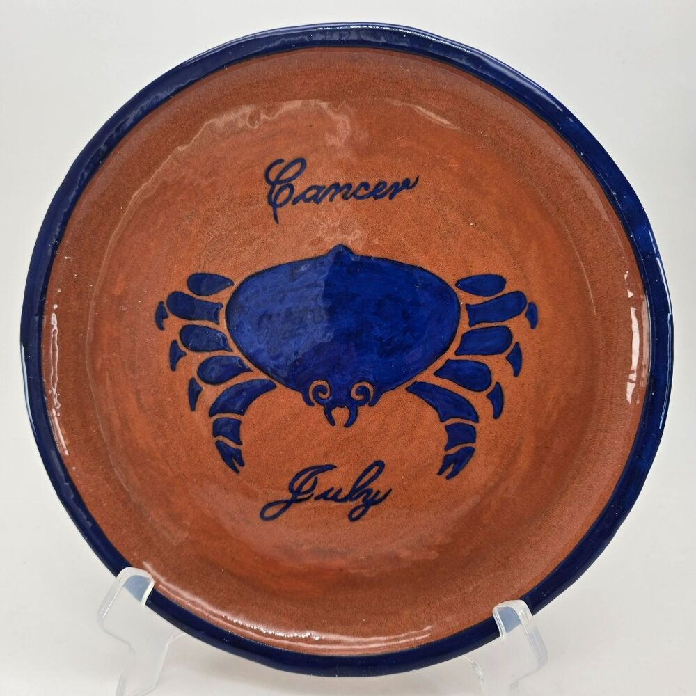 Cancer Zodiac Plate July Hand-Painted Decorative Terra Cotta Blue Crab  jj3698